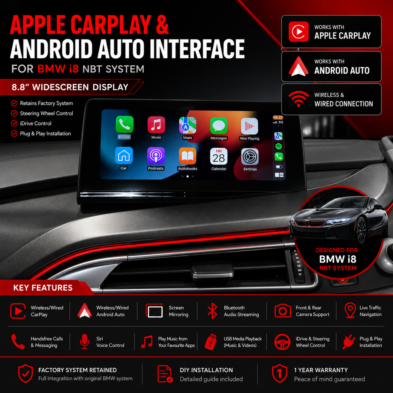 BMW I8 APPLE CAR PLAY & ANDROID AUTO