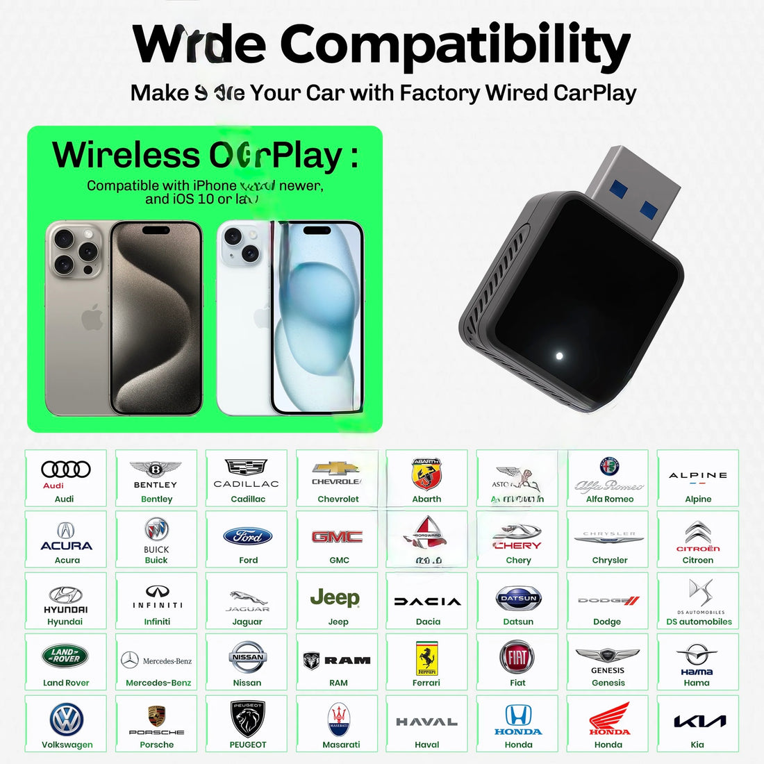 Wired to Wireless Bluetooth WiFi Carplay & Android Auto Adapter