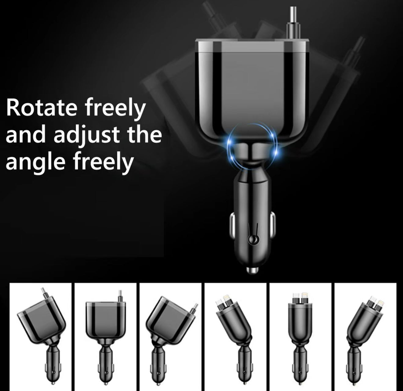 5 IN 1 With Retractable Car Charger USB Type C Cable Voltage Display RGB Light For IPhone Android Phone Fast Charger