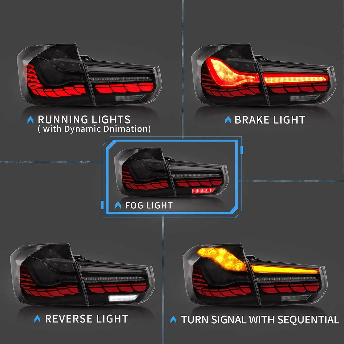 OLED Tail Light SMOKED For BMW 3 Series F30 F35 F80 M3 Saloon 2012-18 Rear Lamp Set